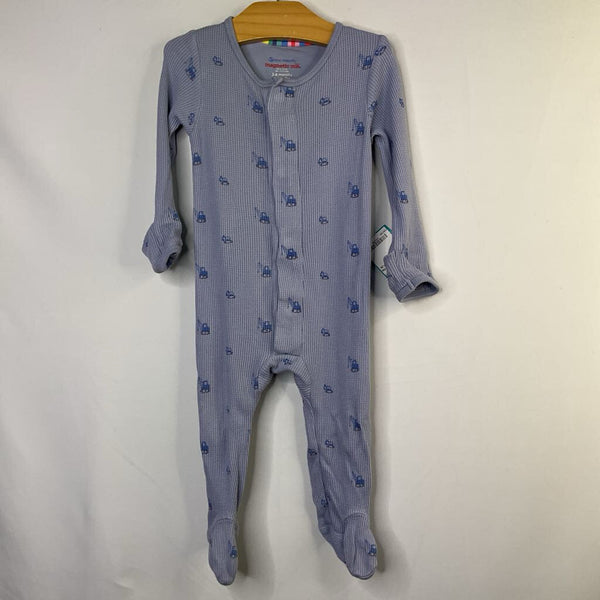Size 3-6m: MagneticMe Blue Construction Waffle Knit 1pc Footy PJs