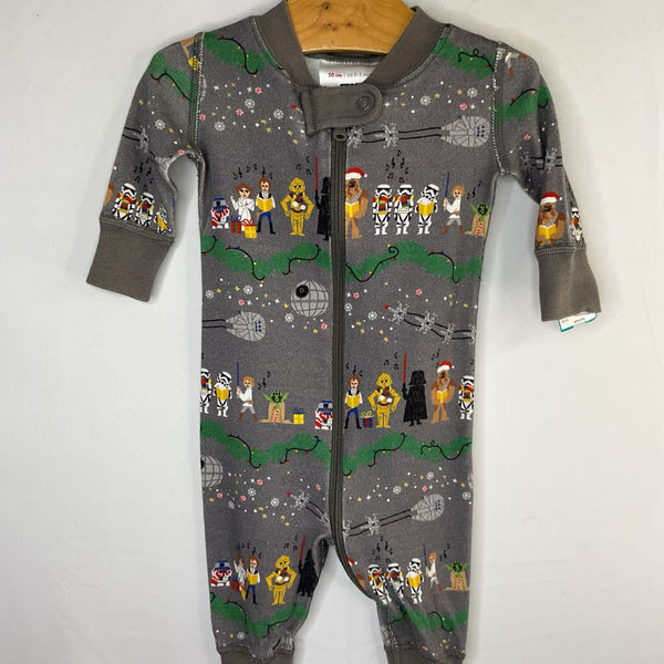 Size 0-3m (50): Hanna Andersson Gray/Colorful Star Wars Organic Cotton 1pc Zip-Up Holiday PJs