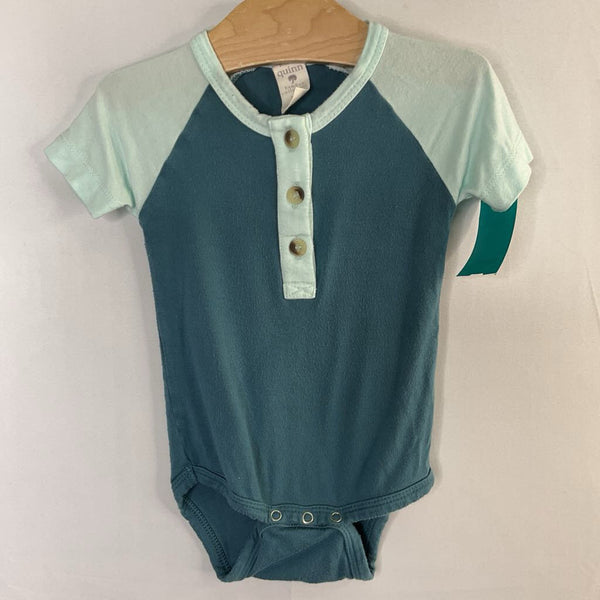 Size 3-6m: Kate Quinn Two Tone Blue Bamboo Onesie