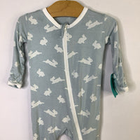 Size 3-6m: Kickee Pants Blue Bunnies Bamboo 1pc Zip-Up Footy PJs