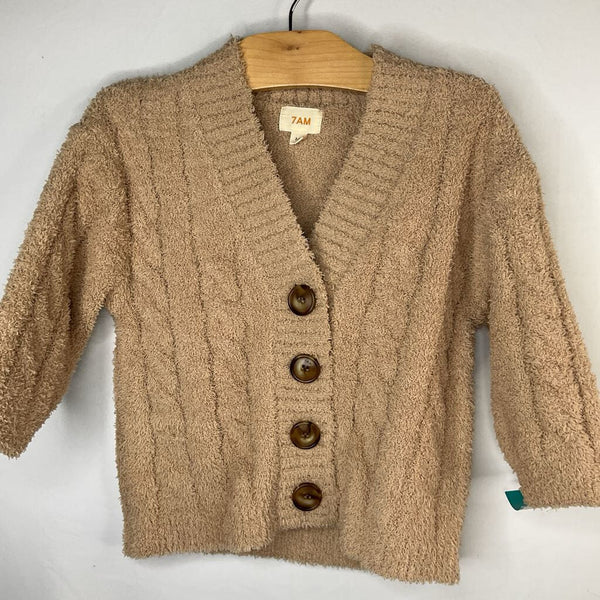 Size 2-3: 7am Enfant Tan Fuzzy Button-Up Cardigan