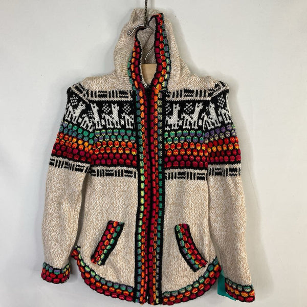 Size 2-3: Beige/Multi Wool Zip-Up Sweater Hoodie
