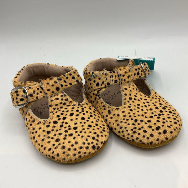 Size 0-6m: Fauve + Co Yellow/Brown Leopard Print Soft Sole Booties