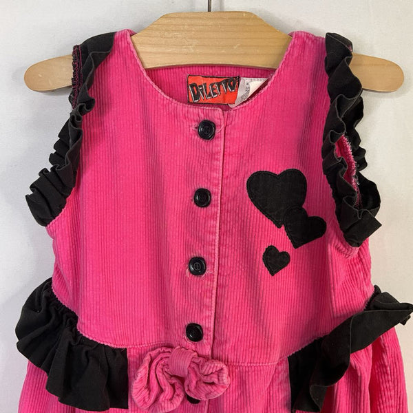 Size 3: Diletto Pink/Black Hearts Corduory Romper
