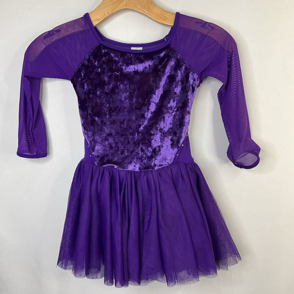 Size 8-10: Bloch Purple Velour/Tulle Long Sleeve Dance Leotard