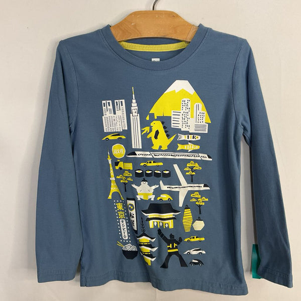 Size 5: Tea Blue/Yellow City Monsters Long Sleeve Shirt