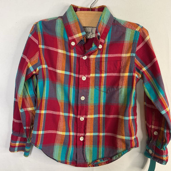 Size 2-3: Peek Red/Blue/Orange Plaid Button-Up Shirt