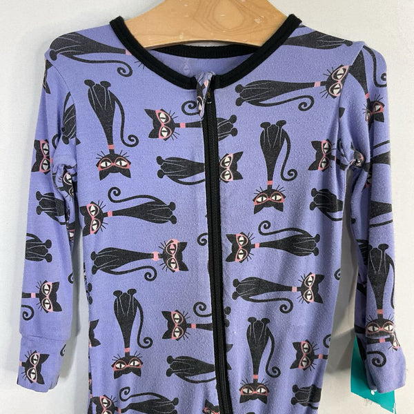 Size 9-12m: Kickee Pants Purple/Black Kitties Bamboo 1pc Zip-Up Footy PJs