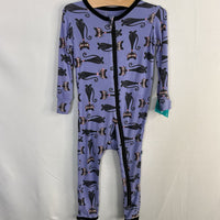 Size 9-12m: Kickee Pants Purple/Black Kitties Bamboo 1pc Zip-Up Footy PJs