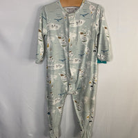 Size 6-9m: MagneticMe Blue/Multi World Map Bamboo 1pc Footy PJs
