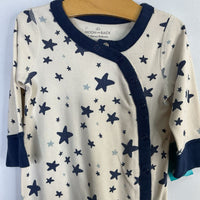 Size 6-12m (70): Hanna Andersson Off-White/Blue Stars 1pc Snap-Up Romper