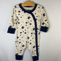 Size 6-12m (70): Hanna Andersson Off-White/Blue Stars 1pc Snap-Up Romper