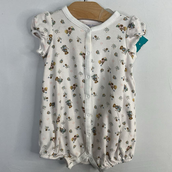 Size 12m: Ralph Lauren White/Multi Garden Teddys Shorty Snap-Up Romper