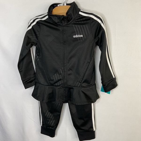 Size 2: Adidas Black/White Stripes 2pc Track Suit
