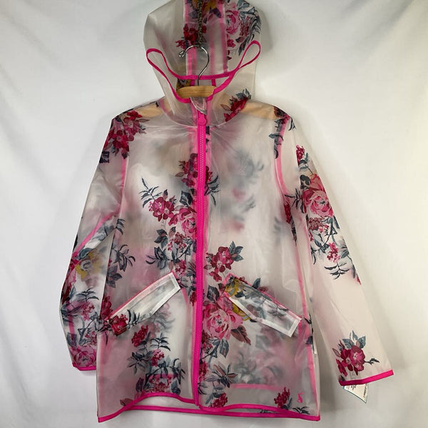 Size 8: Joules Clear/Pink Floral Rain Coat