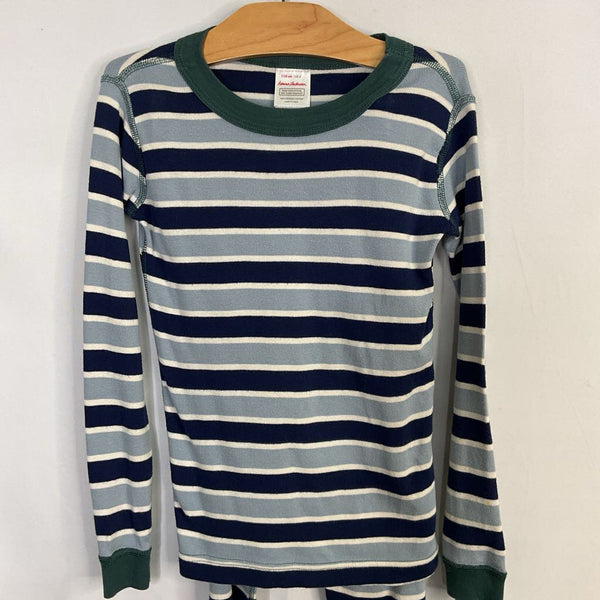 Size 5 (110): Hanna Andersson Blue/White/Green Stripes Organic Cotton 2pc PJs
