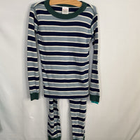 Size 5 (110): Hanna Andersson Blue/White/Green Stripes Organic Cotton 2pc PJs