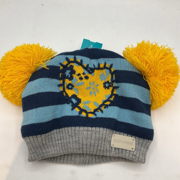 Size 2-6: Blade & Rose Blue/Yellow Striped PomPom Beanie