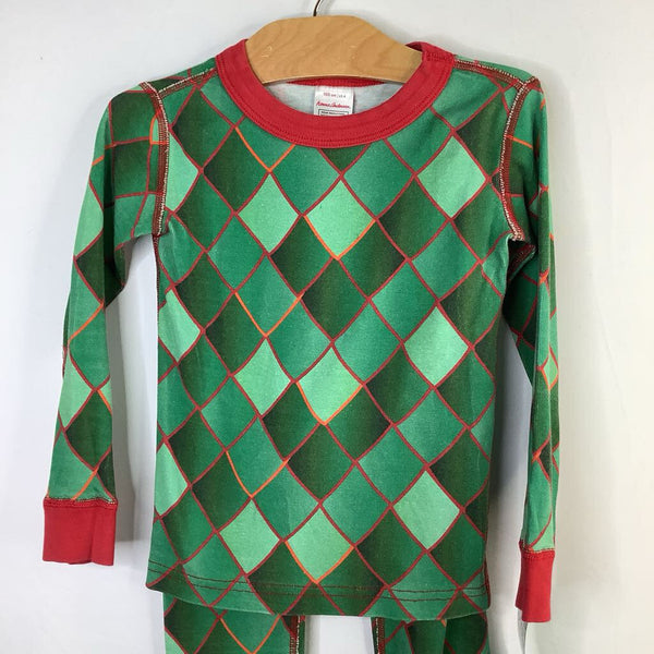 Size 4 (100): Hanna Andersson Red/Green Dragon Scales Organic Cotton 2pc PJs