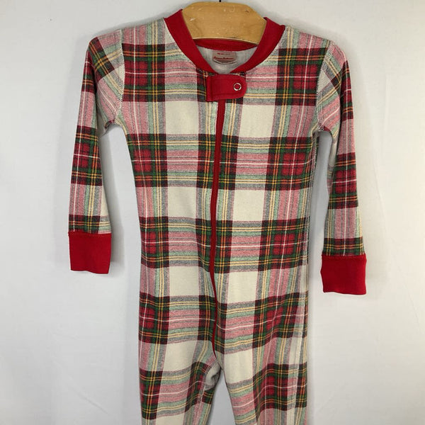 Size 3 (90): Hanna Andersson Red/White/Green Plaid Organic Cotton 1pc Zip-Up Holiday PJs