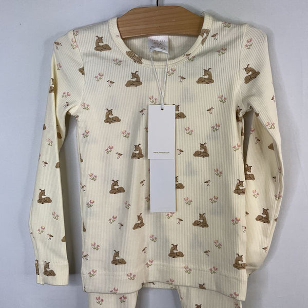 Size 4: Jamie Kay Cream/Brown Deer Ribbed 2pc PJs NEW w/ Tags