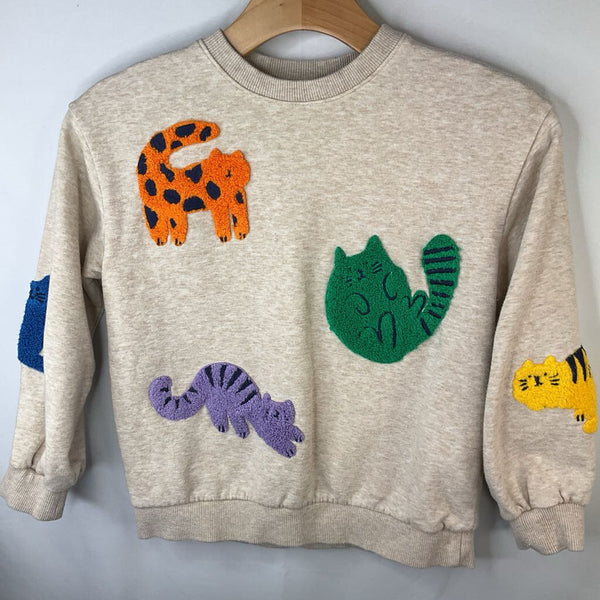 Size 7-8: Boden Tan/Colorful Kitties Boucle Sweatshirt