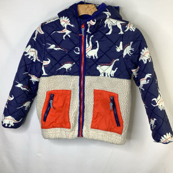 Size 7-8: Boden Navy/White/Red Dinos Sherpa/Puffer Coat