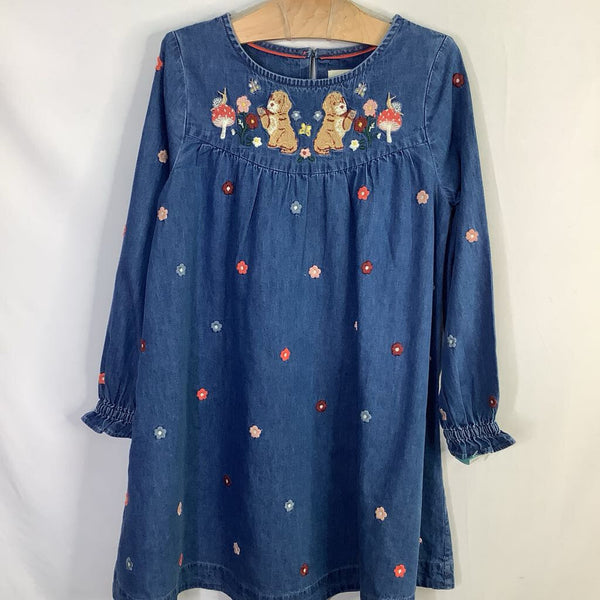 Size 6-7: Boden Blue/Multi Floral Puppies Denim Long Sleeve Dress