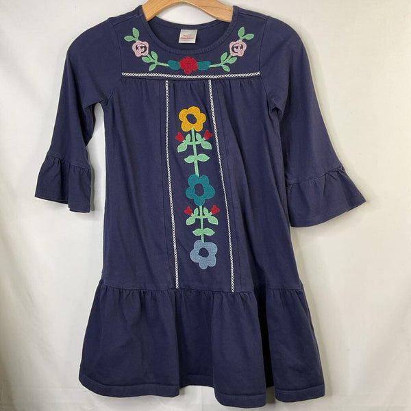 Size 8 (130): Hanna Andersson Navy/Colorful Floral Embroidered Long Sleeve Dress