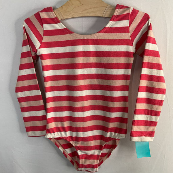 Size 4: Kickee Pink/White Striped Long Sleeve Leotard