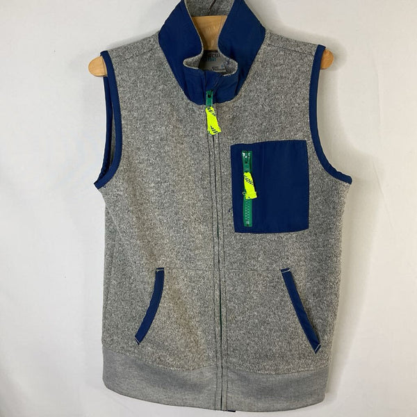 Size 6-8: Crewcuts Gray/Navy/Green Trim Zip-Up Vest