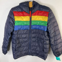 Size 4-5: Primary Navy/Rainbow Stripes Poly-Fill Puffer Coat