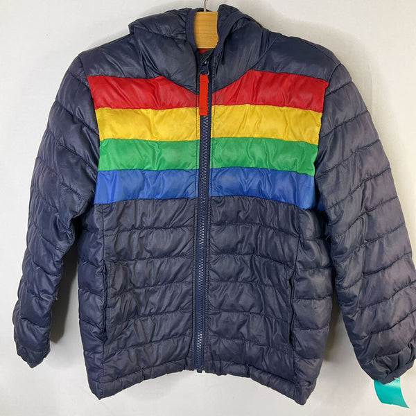 Size 4-5: Primary Navy/Rainbow Stripes Poly-Fill Puffer Coat