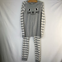 Size 10 (140): Hanna Andersson Grey Striped Cat 2pc PJs