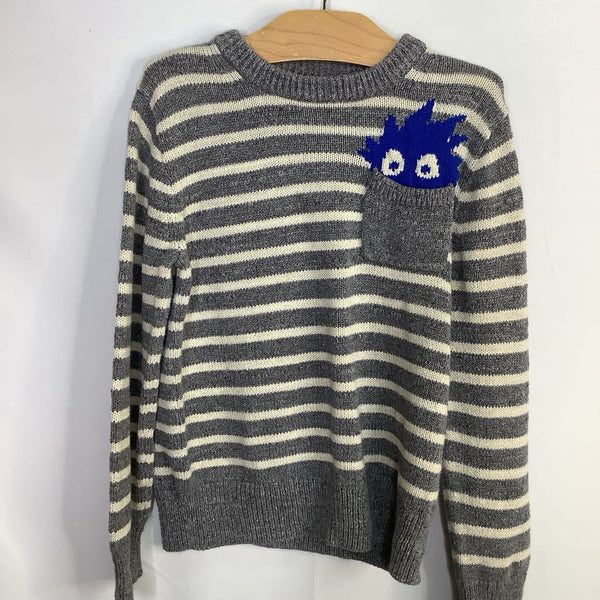 Size 6-7: Crewcuts Gray/White/Blue Stripes/Monster Sweater