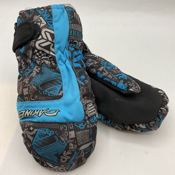 Size 2-4: Dakine Black/Blue Print Fleece Lined Insulated Mittens