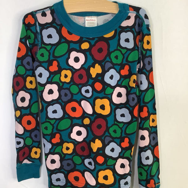 Size 6-7 (120): Hanna Andersson Blue/Colorful Floral Organic Cotton 2pc PJs