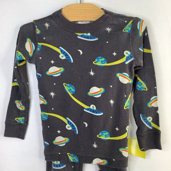 Size 3 (90): Hanna Andersson Black/Rainbow Space Aliens Organic Cotton 2pc PJs