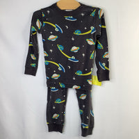 Size 3 (90): Hanna Andersson Black/Rainbow Space Aliens Organic Cotton 2pc PJs