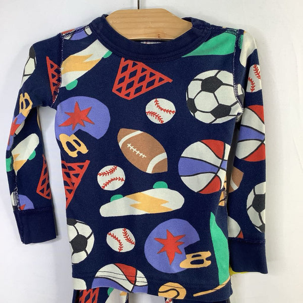 Size 3 (90): Hanna Andersson Navy/Colorful Sports Organic Cotton 2pc PJs