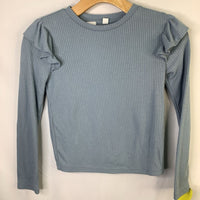 Size 8-10: Gap Blue Ribbed Ruffle Trim Long Sleeve Shirt