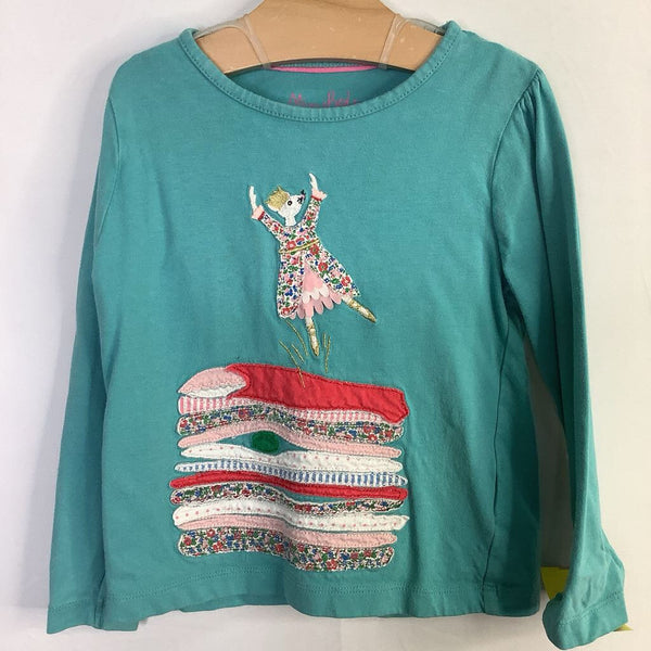 Size 4-5: Boden Blue/Colorful Princess and the Pea Applique Long Sleeve Shirt