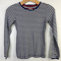Size 9-10: Boden Blue/White Striped Eyelet Long Sleeve Shirt