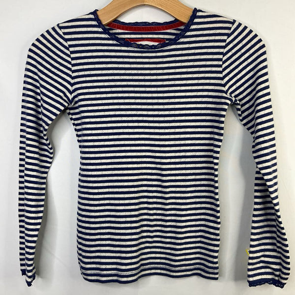 Size 9-10: Boden Blue/White Striped Eyelet Long Sleeve Shirt