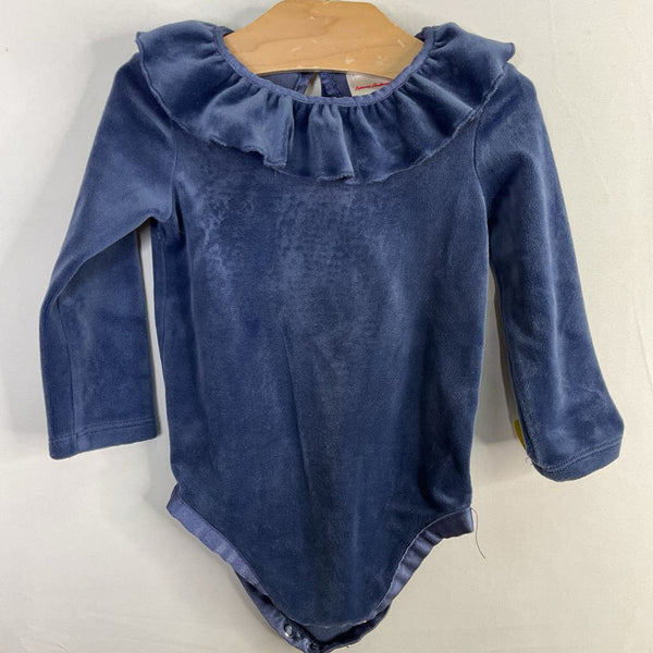 Size 12-18m (75): Hanna Andersson Blue Velour Ruffle Trim Long Sleeve Onesie REDUCED