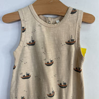 Size 3-6m: Rylee + Cru Beige/Blue Ships Tank Romper