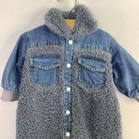 Size 9-12m: Blue Denim/Faux Sherling Snap-Up Romper