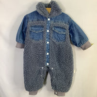 Size 9-12m: Blue Denim/Faux Sherling Snap-Up Romper