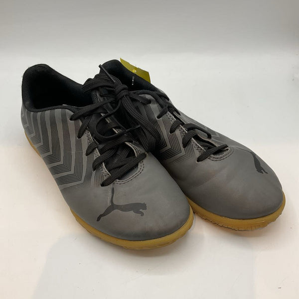 Size 2Y: Puma Black/Gray Lace-Up Indoor Soccer Shoes