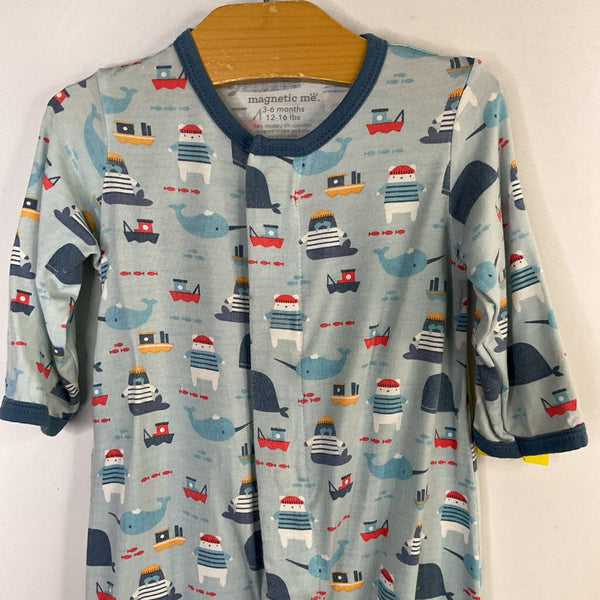 Size 3-6m: MagneticMe Blue/Multi Ocean Friends Bamboo 1pc PJs